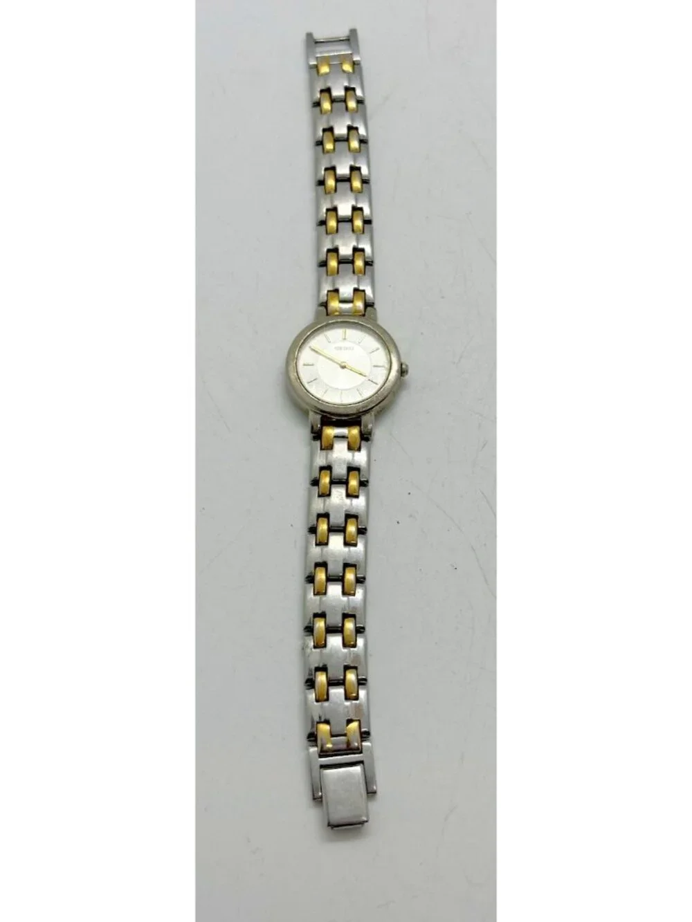 Vtg Seiko Women's Quartz Watch White Dial Two Tone Bracelet Round 1N00-1E19 RO